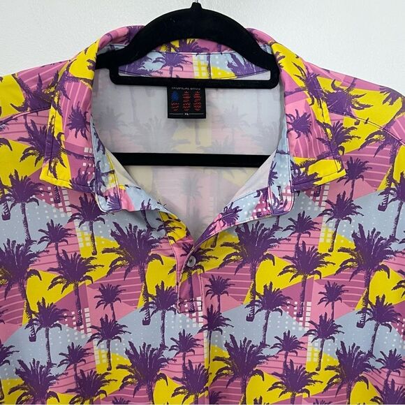 Tropical Bros Pink and Yellow Palm Tree Casual Men's Golf Shirt --‎ XL - Picture 6 of 11